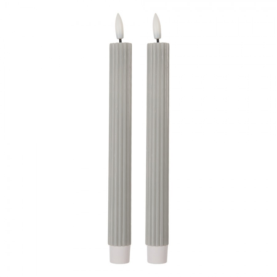 Set 2ks úzká šedá svíčka s vroubkováním Led Candle - Ø 2*25 cm / 2*AAA