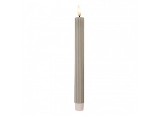 Set 2ks šedá úzká svíčka s vroubkováním Led Candle - Ø 2*25 cm / 2*AAA
