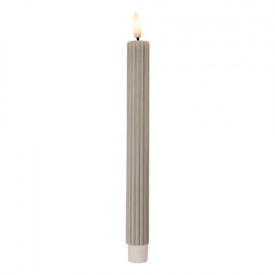 Set 2ks šedá úzká svíčka s vroubkováním Led Candle - Ø 2*25 cm / 2*AAA Clayre & Eef Set 2ks šedá úzká svíčka s vroubkováním Led Candle - Ø 2*25 cm / 2*AAA Clayre & Eef