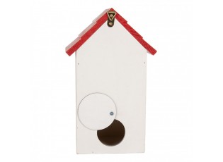 Bílo-červená dřevěná ptačí budka s květy Birdhouse - 15*10*22 cm