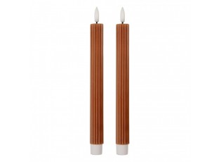 Set 2ks hnědá úzká svíčka s vroubkováním Led Candle - Ø 2*25 cm / 2*AAA