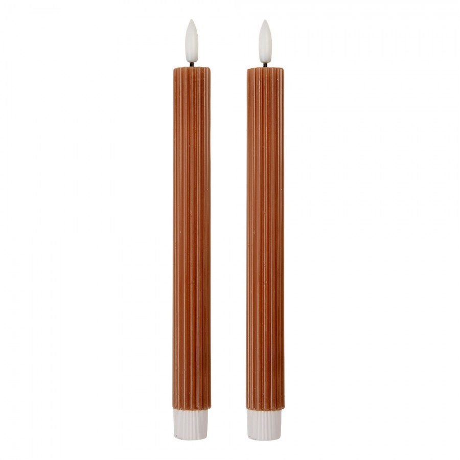 Set 2ks hnědá svíčka s vroubkováním Led Candle - Ø 2*25 cm / 2*AAA
