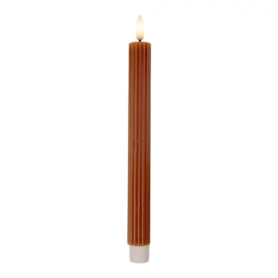 Set 2ks hnědá úzká svíčka s vroubkováním Led Candle - Ø 2*25 cm / 2*AAA Clayre & Eef Set 2ks hnědá úzká svíčka s vroubkováním Led Candle - Ø 2*25 cm / 2*AAA Clayre & Eef