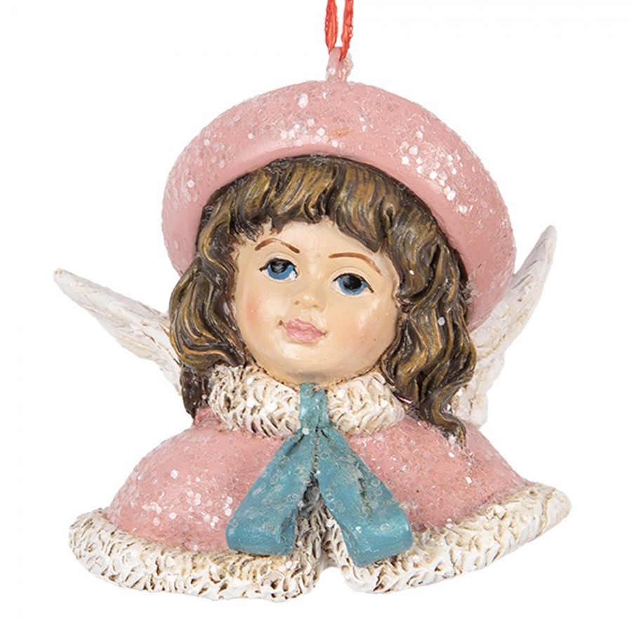 Růžová vánoční závěsná dekorace andílek Angel - 8*7*7 cm