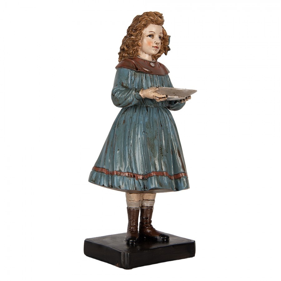 Dekorace žena v modrých šatech nesoucí podnos - 15*14*31 cm Clayre & Eef Dekorace žena v modrých šatech nesoucí podnos - 15*14*31 cm Clayre & Eef