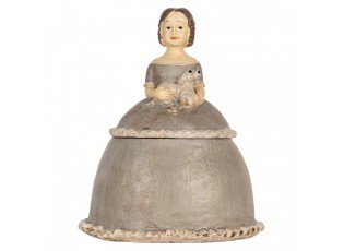Béžová antik šperkovnice dívka v šedých šatech držící psíka - 19*16*22 cm