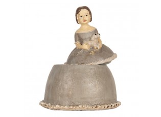 Béžová antik šperkovnice dívka v šedých šatech držící psíka - 19*16*22 cm
