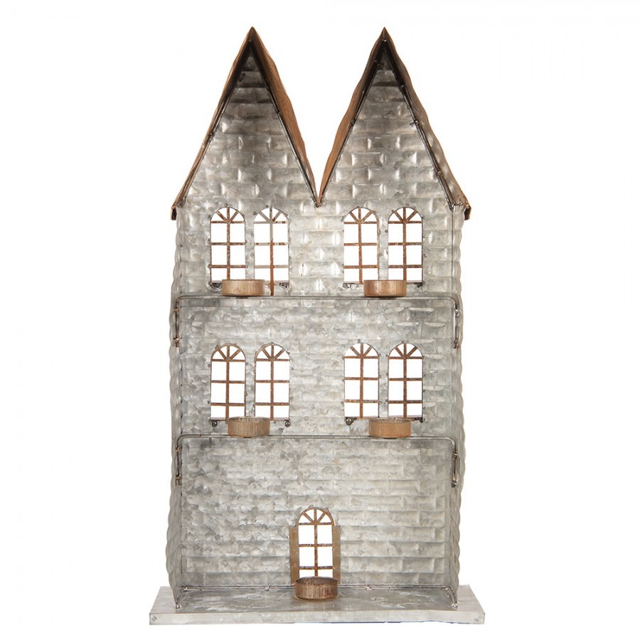 Šedý antik kovový svícen domek na 5 čajových svíček Gian - 30*13*54 cm Clayre & Eef Šedý antik kovový svícen domek na 5 čajových svíček Gian - 30*13*54 cm Clayre & Eef