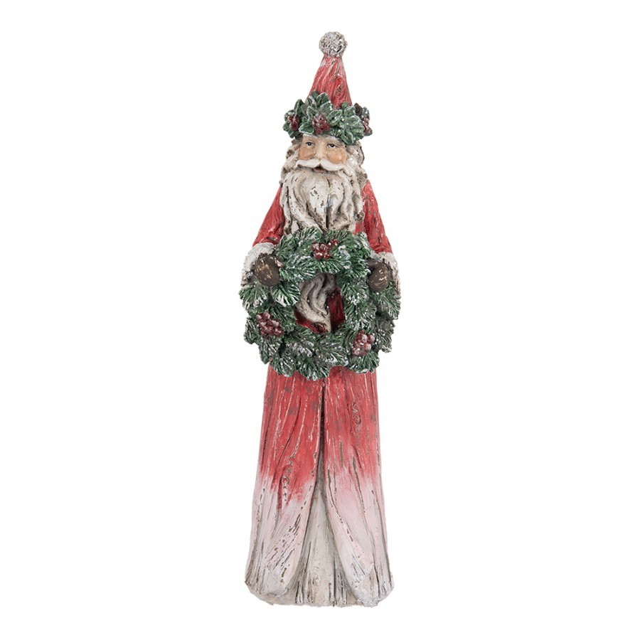 Červeno-zelená vánoční dekorace Santa s věnečkem - 7*6*24 cm