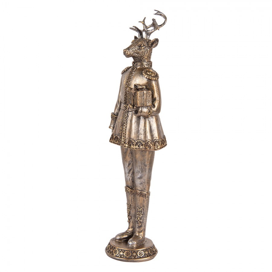 Zlatá antik dekorace jelen Deer v obleku s dárkem - 11*10*38 cm Clayre & Eef Zlatá antik dekorace jelen Deer v obleku s dárkem - 11*10*38 cm Clayre & Eef