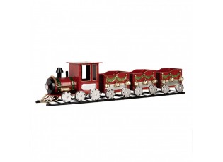 Červená kovová dekorace vláček na kolejích Christmas Train - 58*12*14 cm