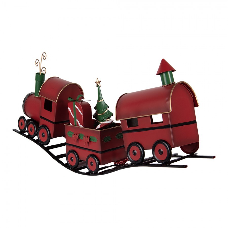 Červená kovová dekorace vláček na kolejích Christmas Train - 63*13*31 cm Clayre & Eef Červená kovová dekorace vláček na kolejích Christmas Train - 63*13*31 cm Clayre & Eef