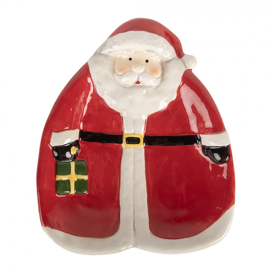 Červený dezertní keramický talířek Santa Claus - 20*16*4 cm Clayre & Eef Červený dezertní keramický talířek Santa Claus - 20*16*4 cm Clayre & Eef