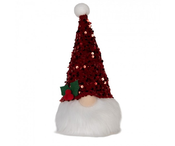 Vánoční svítící dekorace skřítek Gnome LED v červené čepici - 10*10*25 cm/ 3AA Clayre & Eef