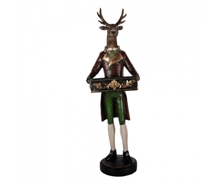 Hnědá veliká dekorace jelen Deer s truhlou - 32*31*96 cm Clayre & Eef