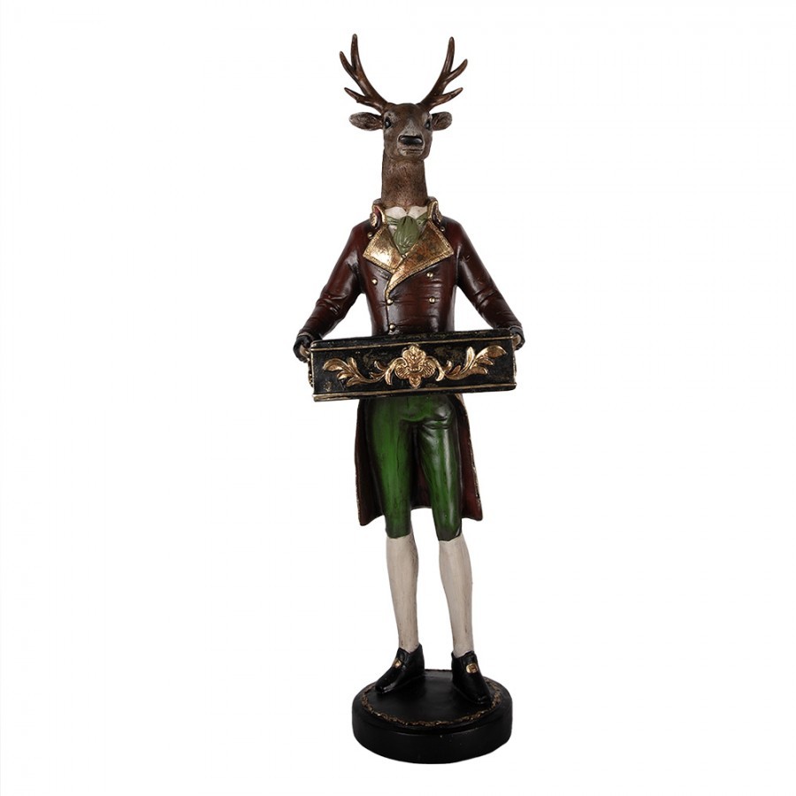 Hnědá veliká dekorace jelen Deer s truhlou - 32*31*96 cm