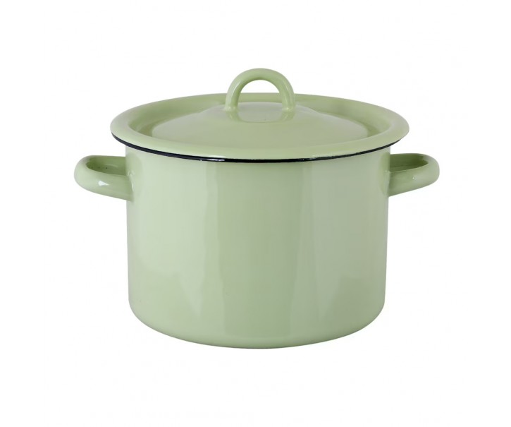 Zelený smaltovaný hrnec s víkem Emil´s Enamel Green - Ø 18*17cm / 3L Str&ouml;mshaga