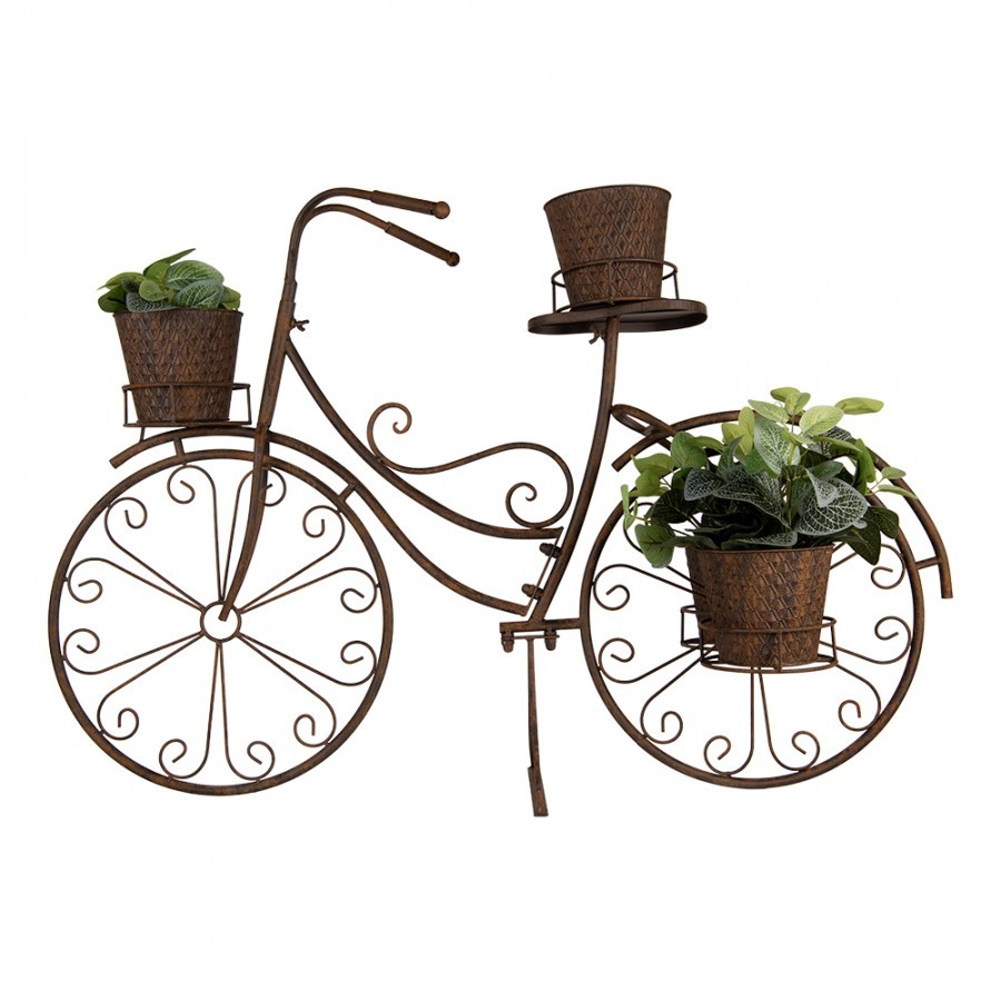 Hnědý antik kovový držák na květiny kolo s květináčky Bicycle - 107*35*70 cm Clayre & Eef Hnědý antik kovový držák na květiny kolo s květináčky Bicycle - 107*35*70 cm Clayre & Eef