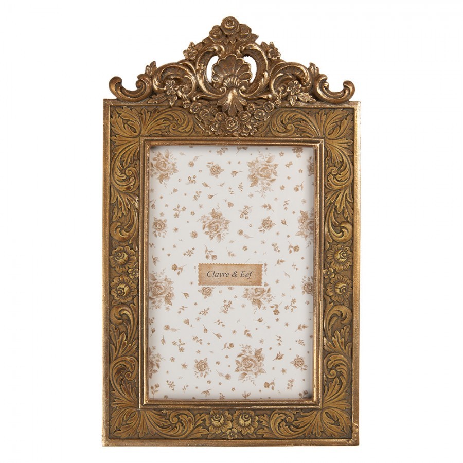 Zlatý antik fotorámeček s květy a ornamenty - 14*2*24 cm / 10*15 cm Clayre & Eef Zlatý antik fotorámeček s květy a ornamenty - 14*2*24 cm / 10*15 cm Clayre & Eef