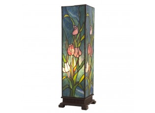 Modrá hranatá stolní lampa Tiffany s tulipány Toulipp - 24*58.5 cm/ 1*60W