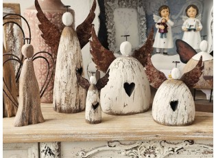 Dekorace dřevěná figurka anděl se srdíčkem Angel Rustic M - 13*5*14 cm