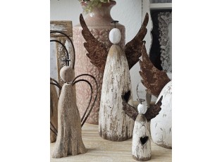 Dekorace dřevěná figurka anděl se srdíčkem Angel Rustic L - 14*5*26 cm
