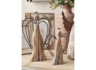 Hnědá dekorace dřevěná figurka anděl Angel Rustic L - 14*4*26 cm
