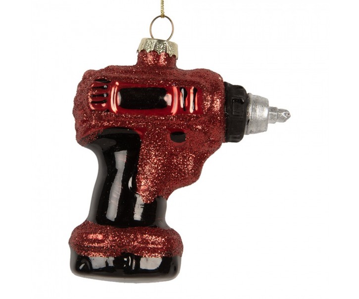 Červená skleněná vánoční ozdoba vrtačka Handy Worker - 9*4*10 cm Clayre & Eef