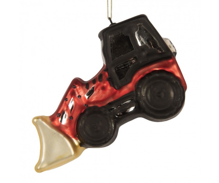 Skleněná vánoční ozdoba traktor s radlicí Digger - 12*4*8 cm Clayre & Eef