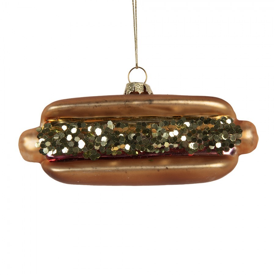 Vánoční skleněná závěsná ozdoba hot dog - 13*4*6 cm