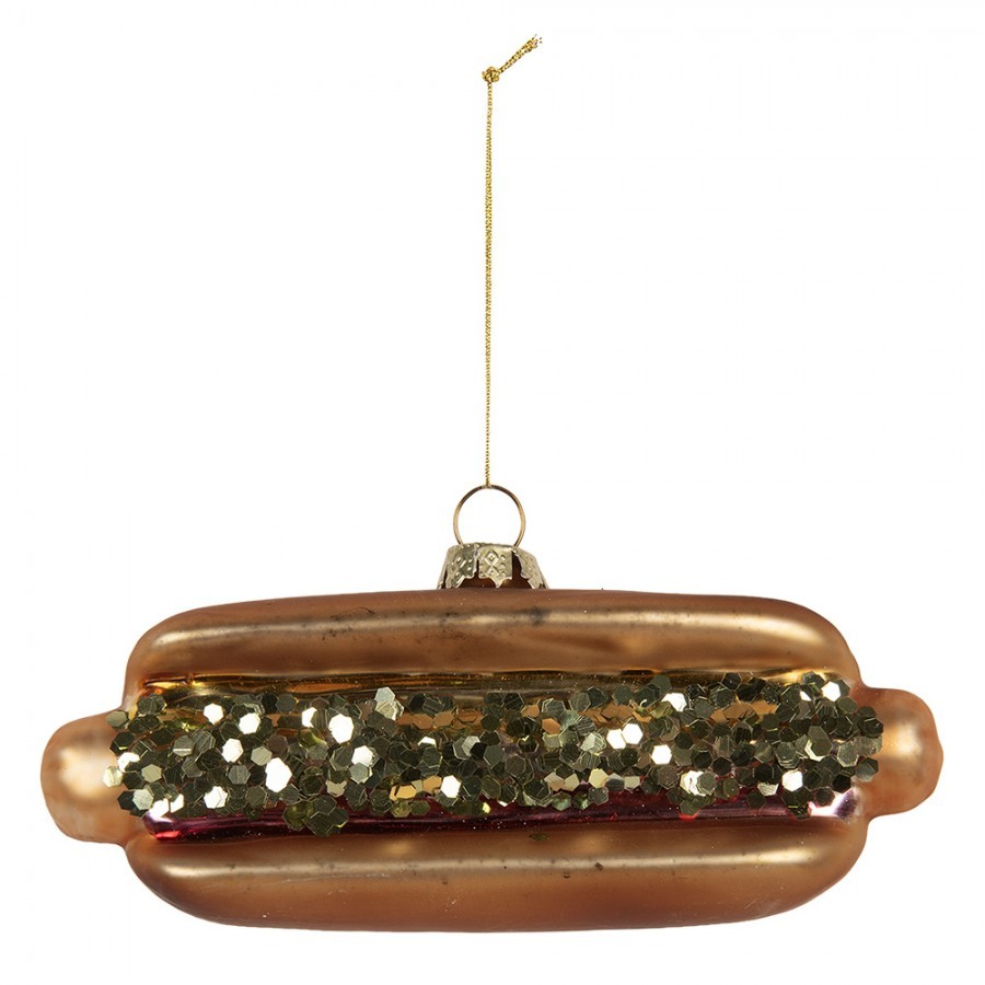 Vánoční skleněná závěsná ozdoba hot dog - 13*4*6 cm Clayre & Eef Vánoční skleněná závěsná ozdoba hot dog - 13*4*6 cm Clayre & Eef