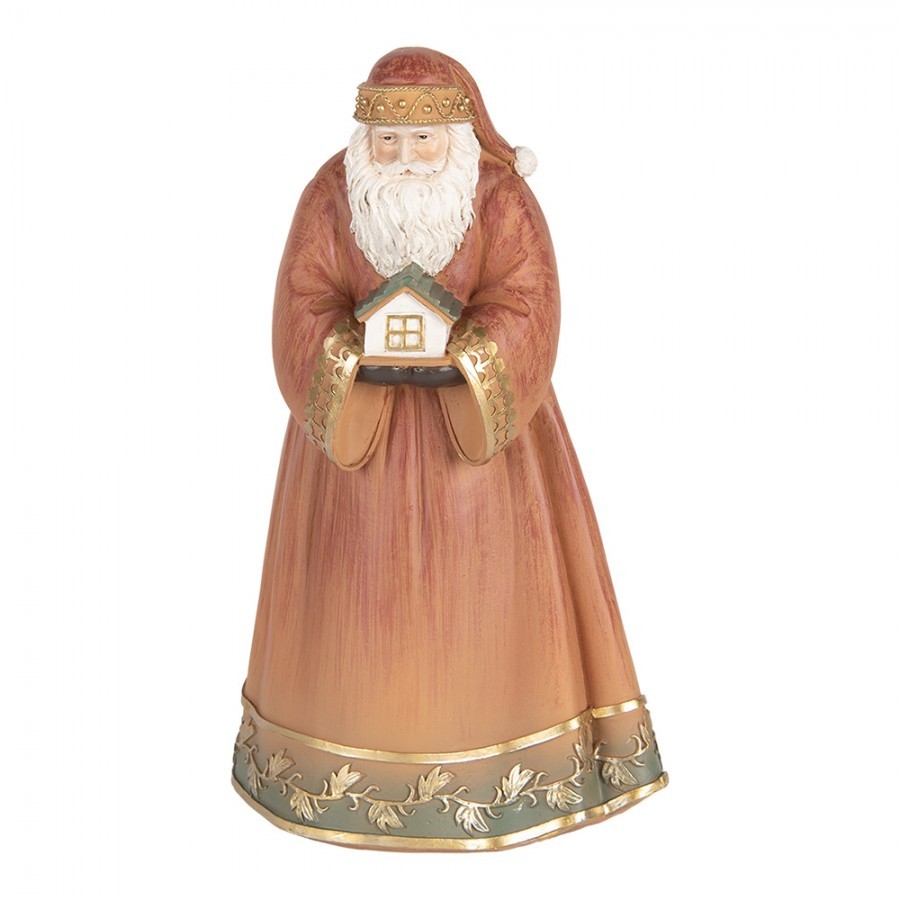 Vánoční dekorace Santa v pláští držící chaloupku - 17*13*27 cm