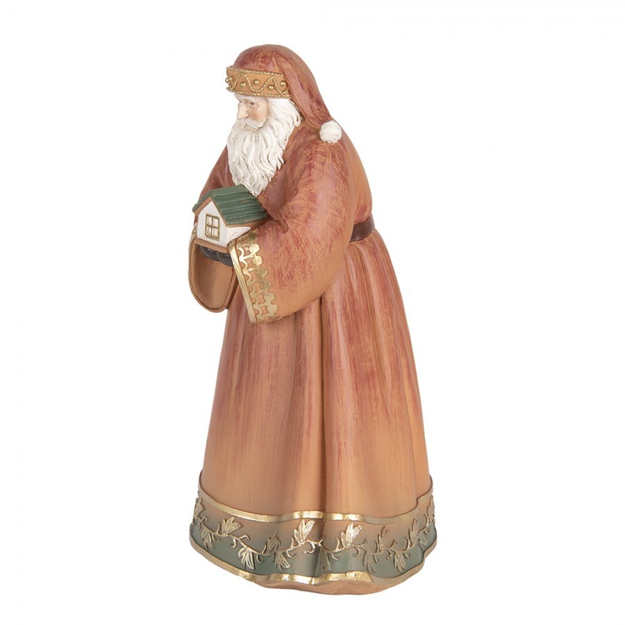 Vánoční dekorace Santa v plášti držící chaloupku - 17*13*27 cm Clayre & Eef Vánoční dekorace Santa v plášti držící chaloupku - 17*13*27 cm Clayre & Eef