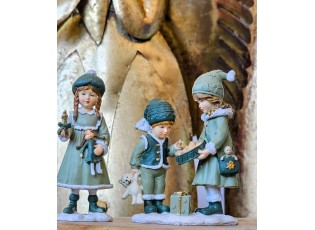 Zelená dekorace děvčátko se svíčkou a panenkou Children - 5*5*13 cm