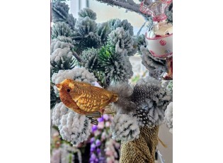 Zlato-hnědá skleněná vánoční ozdoba ptáček na klipu - 9*3*4 cm