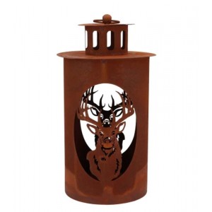 Rezavá antik plechová lucerna jelen Deer - Ø 14*26 cm