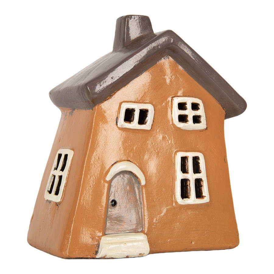 Oranžový keramický svícen na čajovou svíčku domek Village - 18*13*20 cm Clayre & Eef Oranžový keramický svícen na čajovou svíčku domek Village - 18*13*20 cm Clayre & Eef