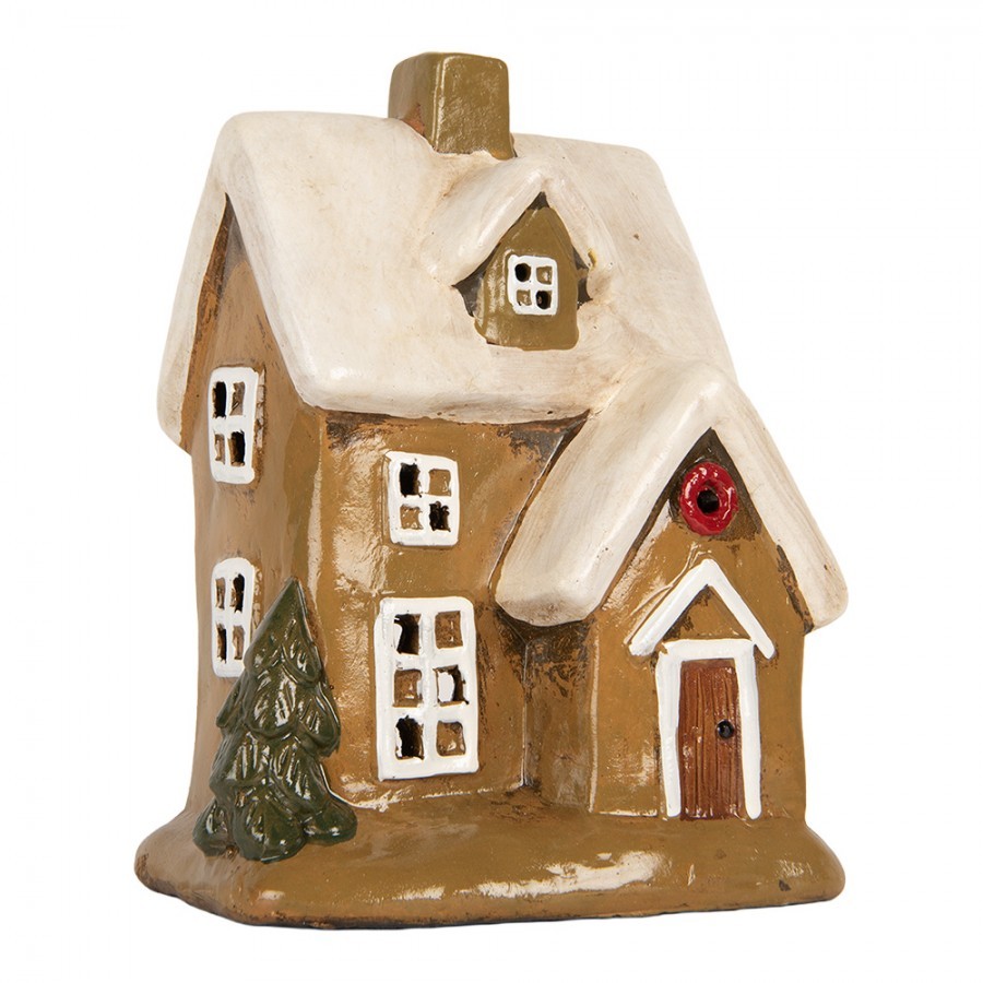 Hnědý keramický svícen na čajovou svíčku domek Village - 15*12*20 cm Clayre & Eef Hnědý keramický svícen na čajovou svíčku domek Village - 15*12*20 cm Clayre & Eef