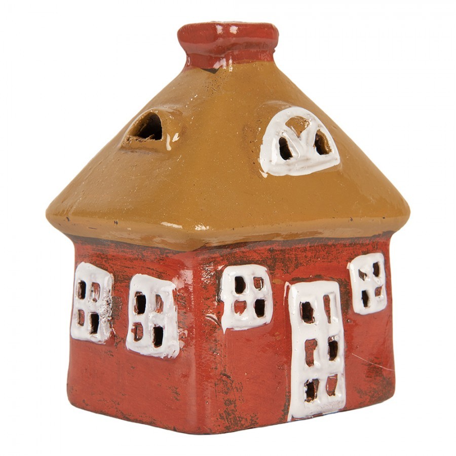 Červený keramický svícen na čajovou svíčku domek Village - 9*6*10 cm Clayre & Eef Červený keramický svícen na čajovou svíčku domek Village - 9*6*10 cm Clayre & Eef