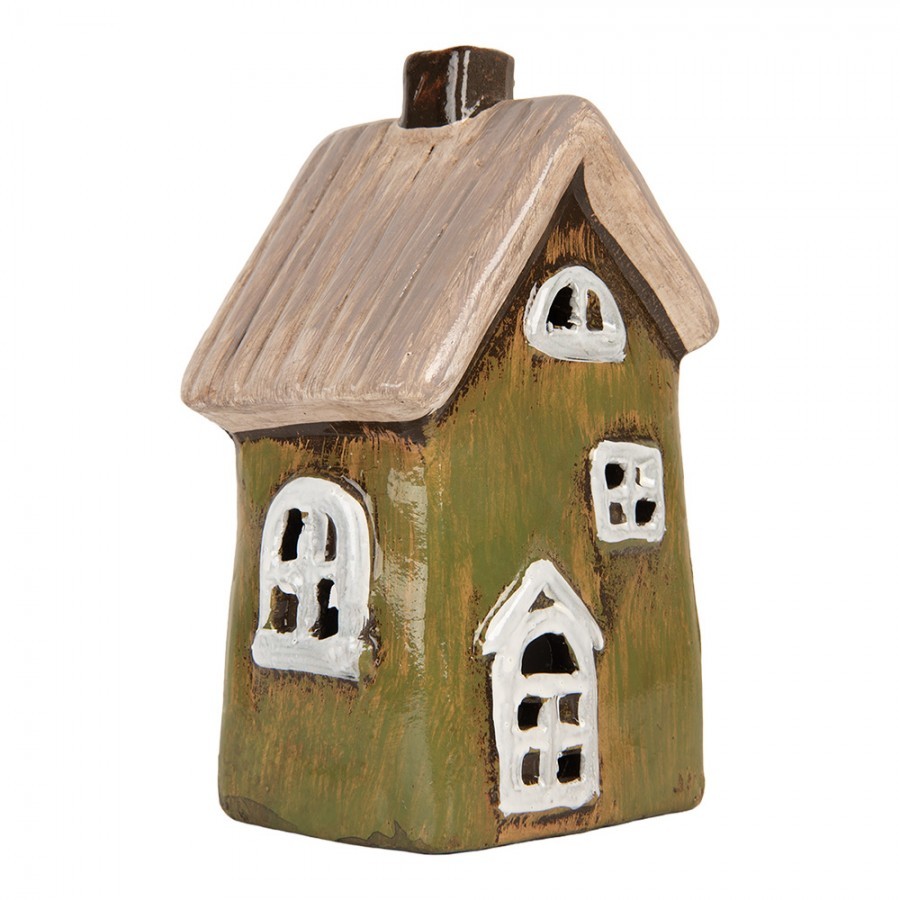 Zelený keramický svícen na čajovou svíčku domek Village - 9*7*16 cm Clayre & Eef Zelený keramický svícen na čajovou svíčku domek Village - 9*7*16 cm Clayre & Eef