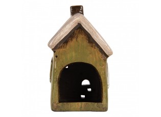 Zelený keramický svícen na čajovou svíčku domek Village - 9*7*16 cm