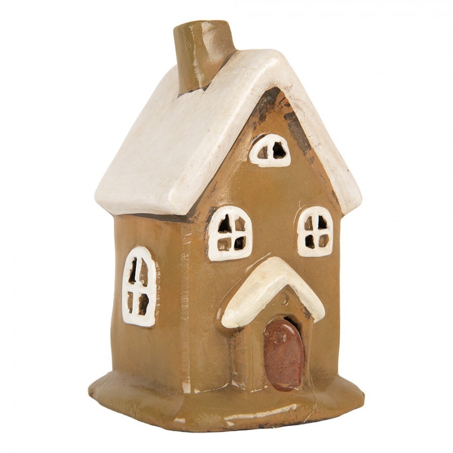Hnědý keramický svícen na čajovou svíčku domek Village - 10*10*16 cm Clayre & Eef Hnědý keramický svícen na čajovou svíčku domek Village - 10*10*16 cm Clayre & Eef