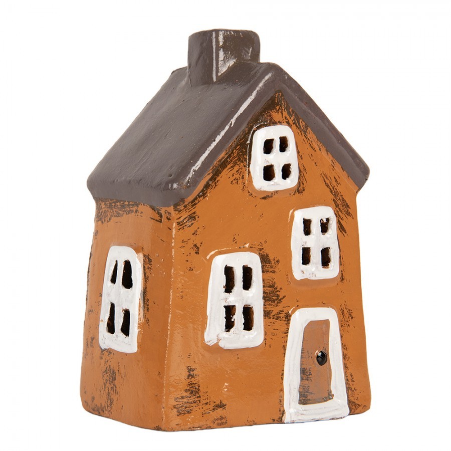 Oranžový keramický svícen na čajovou svíčku domek Village - 9*7*12 cm Clayre & Eef Oranžový keramický svícen na čajovou svíčku domek Village - 9*7*12 cm Clayre & Eef