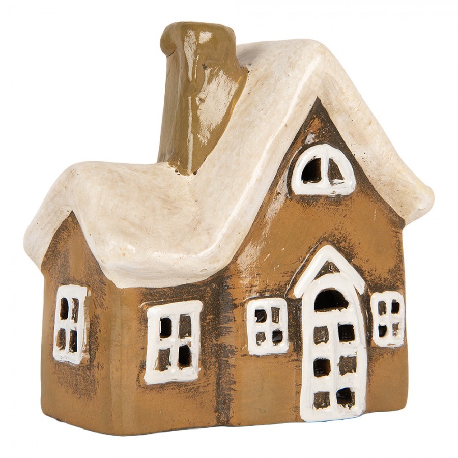 Hnědý keramický svícen na čajovou svíčku domek Village - 13*7*13 cm Clayre & Eef Hnědý keramický svícen na čajovou svíčku domek Village - 13*7*13 cm Clayre & Eef