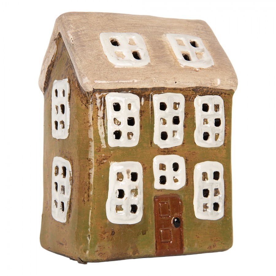 Zelený keramický svícen na čajovou svíčku domek Village - 10*7*14 cm Clayre & Eef Zelený keramický svícen na čajovou svíčku domek Village - 10*7*14 cm Clayre & Eef