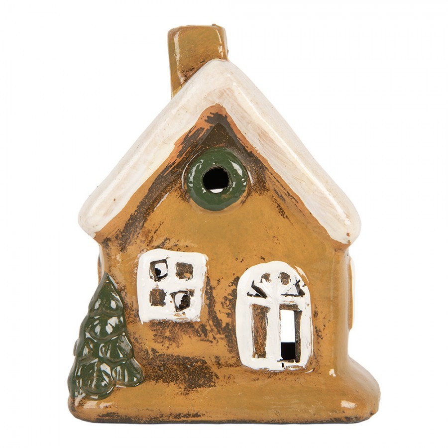Hnědý keramický svícen na čajovou svíčku domek Village - 9*7*11 cm Clayre & Eef Hnědý keramický svícen na čajovou svíčku domek Village - 9*7*11 cm Clayre & Eef