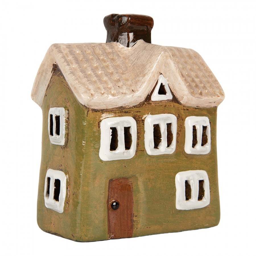 Zelený keramický svícen na čajovou svíčku domek Village - 11*7*13 cm Clayre & Eef Zelený keramický svícen na čajovou svíčku domek Village - 11*7*13 cm Clayre & Eef