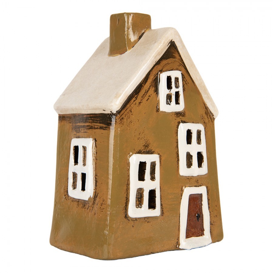 Hnědý keramický svícen na čajovou svíčku domek Village - 12*8*17 cm Clayre & Eef Hnědý keramický svícen na čajovou svíčku domek Village - 12*8*17 cm Clayre & Eef