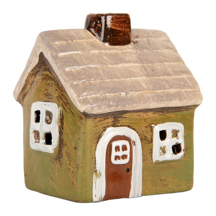 Zelený keramický svícen na čajovou svíčku domek Village - 8*7*10 cm Clayre & Eef Zelený keramický svícen na čajovou svíčku domek Village - 8*7*10 cm Clayre & Eef