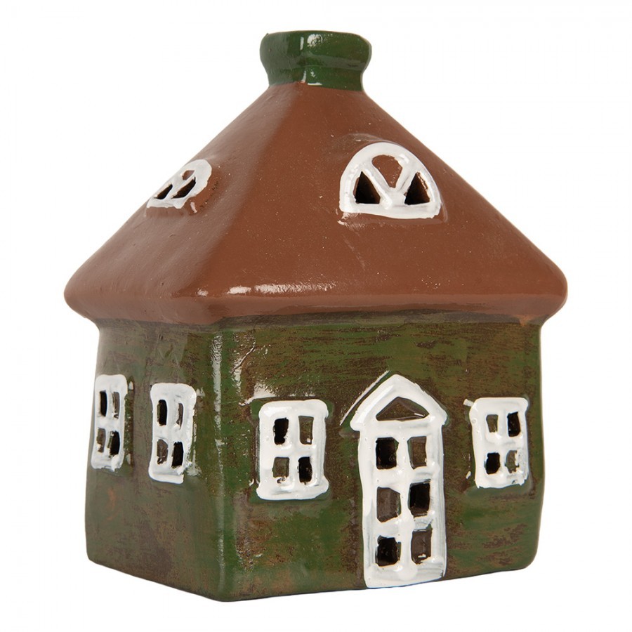 Zelený keramický svícen na čajovou svíčku domek Village - 12*9*14 cm Clayre & Eef Zelený keramický svícen na čajovou svíčku domek Village - 12*9*14 cm Clayre & Eef
